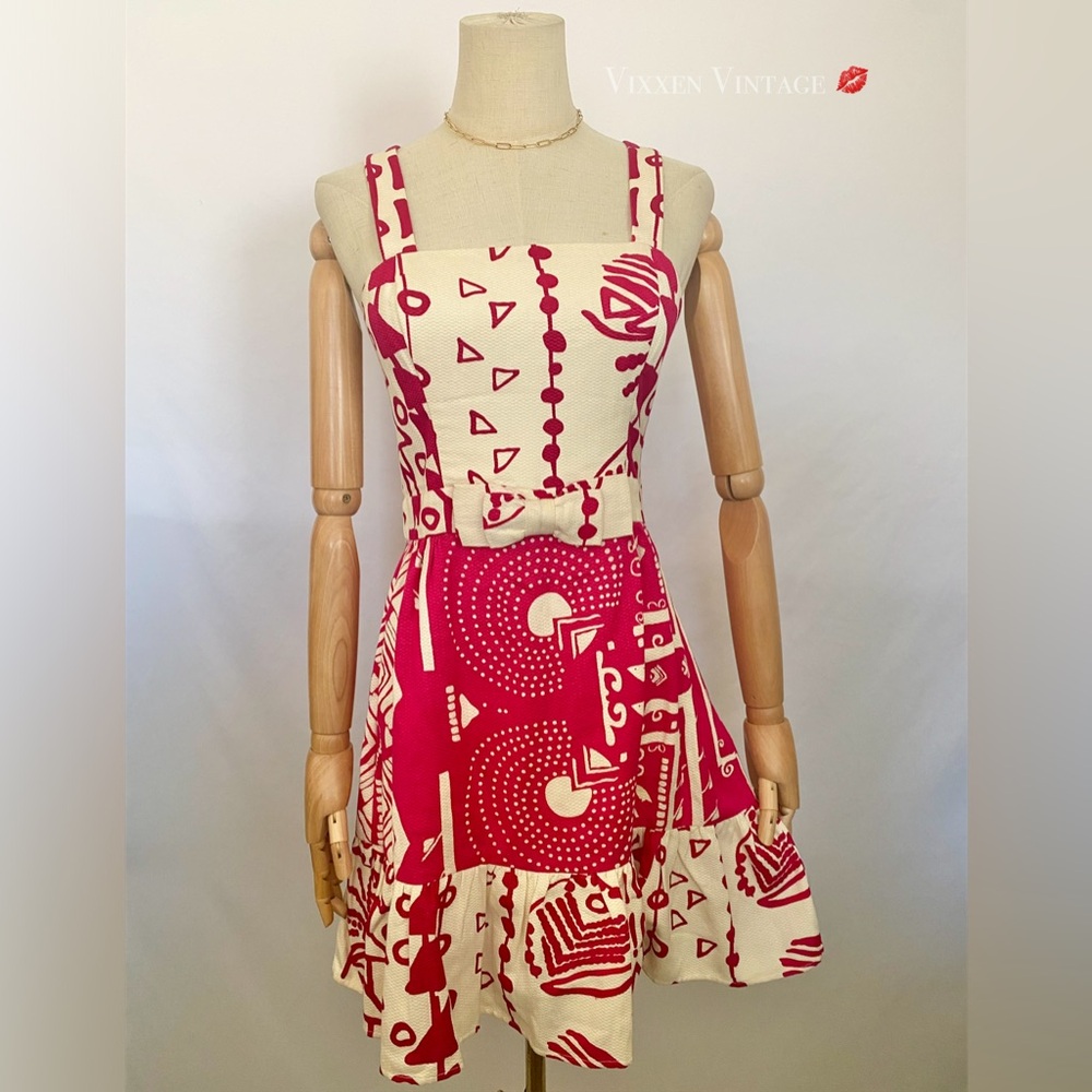 VINTAGE Y2K FRENCH CONNECTION SQUARE NECK CHUNKY BOW TIERED PARTY DRESS